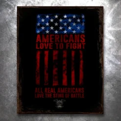 PTS Americans Loves To Fight Vintage Tin Sign