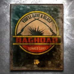 PTS Baghdad Summer Camp Vintage Tin Sign Veteran