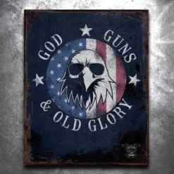 PTS Independence Day God, Guns, And Old Glory Old World Vintage Tin Sign