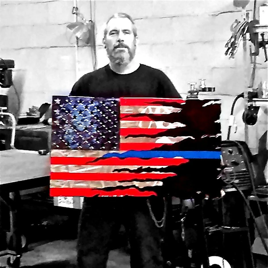 AMD American Liquid Metal - Thin Blue Line Transformation Flag Sign, Large AMD American Liquid Metal - Thin Blue Line Transformation Flag Sign, Large